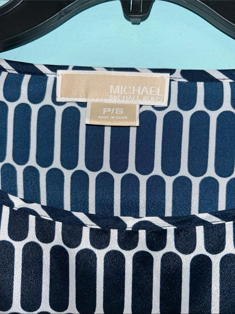 Michael Kors Navy & White Patterned Blouson Top